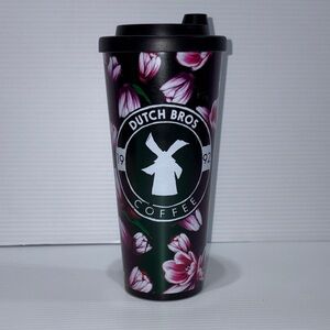 Dutch Bros Black and Pink Floral Tumbler